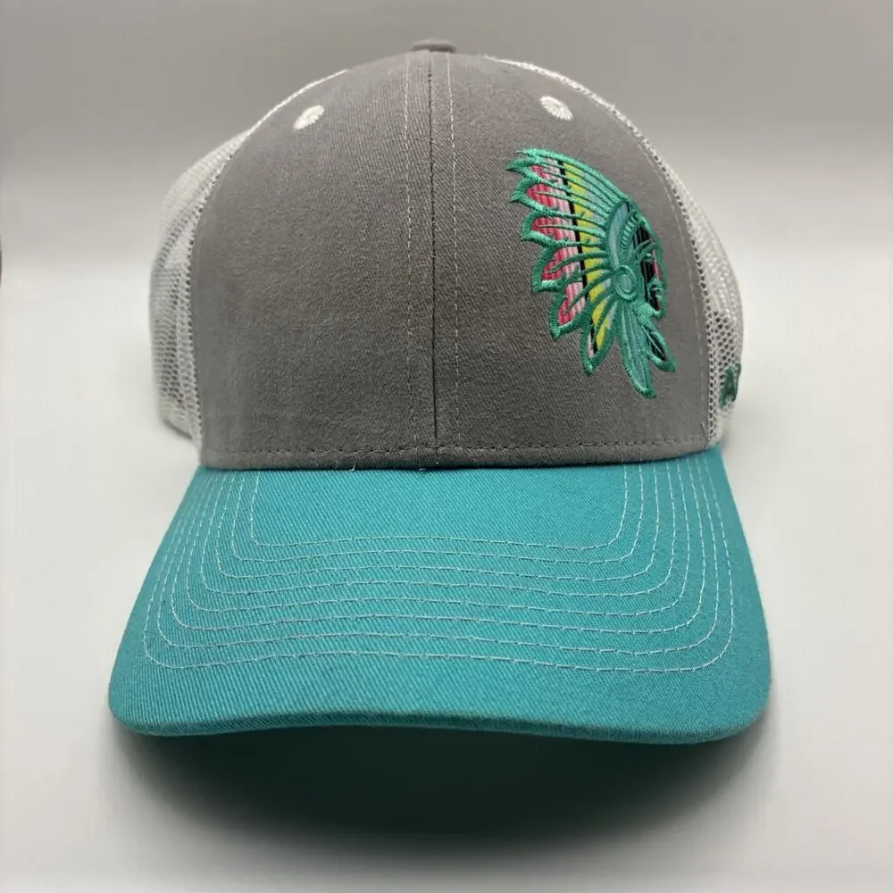 Ariat Turquoise and Gray Native American Mesh Back Snap Back Hat Cap